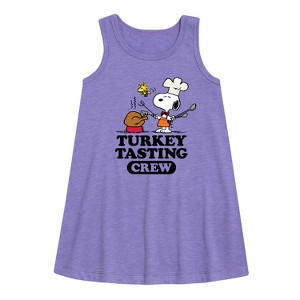 - Peanuts - Turkey Tasting Graphic Sleeveless Aline Dress - 1 of 3