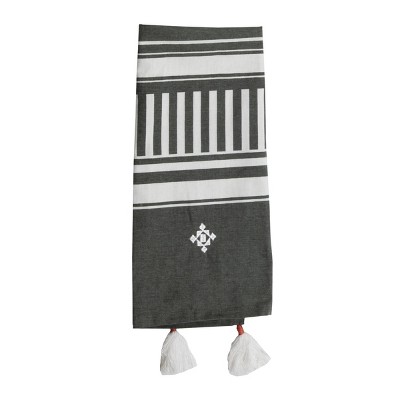 Gray Striped 27 x 18 Inch Woven Kitchen Tea Towel with Hand Sewn Tassels - Foreside Home & Garden