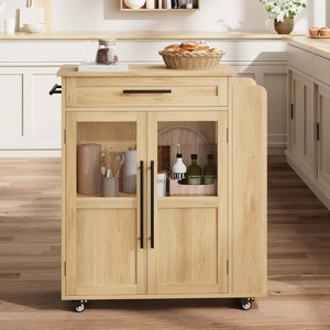 GustoWave Mobile Rolling Kitchen Island Cart with Storage Cabinet Doors and Spice Rack - 1 of 4