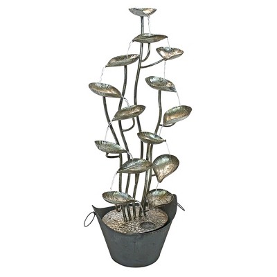 Silver Metal Rain Forest Leaves Cascading Floor Fountain