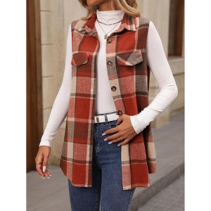 Women Vest Plaid Sleeveless Casual Oversized Vest Jackets Coat - 1 of 4