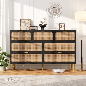 Rattan 7 Drawer Dressers for Bedroom, Tall Dresser with Deep Drawers,  for Closet with Wide Top, Long Wooden Dresser for Living Room, Hallway - 1 of 4