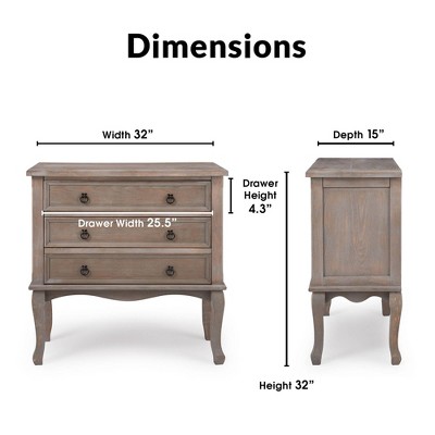 Elegant Farmhouse Light Gray 3-Drawer Storage Chest