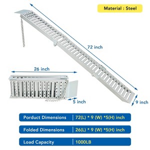 Loading Ramps, Folding Ramps - 2PCS 183Cm Heavy-Duty Steel Ramps, 454kg Max Capacity for Pickup Trucks, Motorbike, ATVs, UTVs, Lawn Mower - 1 of 4