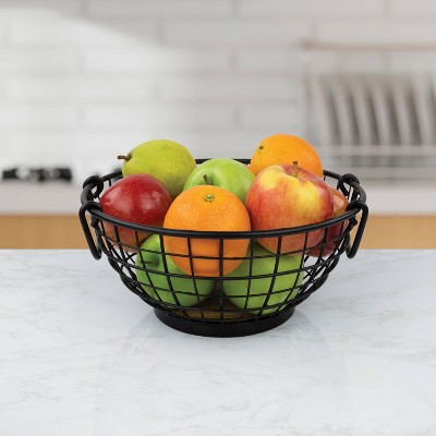 Black Steel and Light Wood Rustic Fruit Bowl