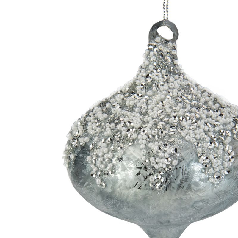 Northlight 5.25" Silver Beads and Sequins Glass Onion Christmas Ornament, 2 of 4