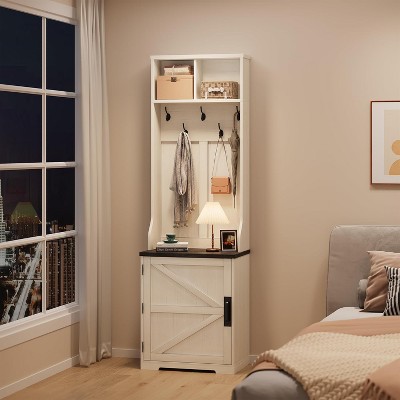 3-in-1 Hall Tree w/Shoe Storage Bench & 6 Hooks, Entryway Furniture Mudroom Bench with Storage and Hooks, Standing Coat Rack for Entryway