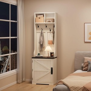 Farmhouse 3-in-1 Hall Tree w/Shoe Storage Bench & 6 Hooks, Entryway Furniture Mudroom Bench with Storage and Hooks - 1 of 4