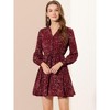 Allegra K Women's Floral Print Button Front Puff Sleeve Tie Waist Shirt Dress - 3 of 4