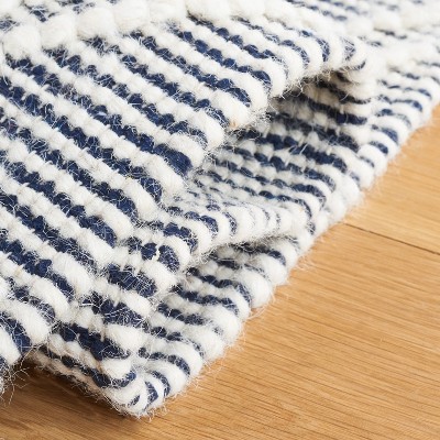 Ivory and Navy Handwoven Wool Geometric Area Rug, 4' x 6'