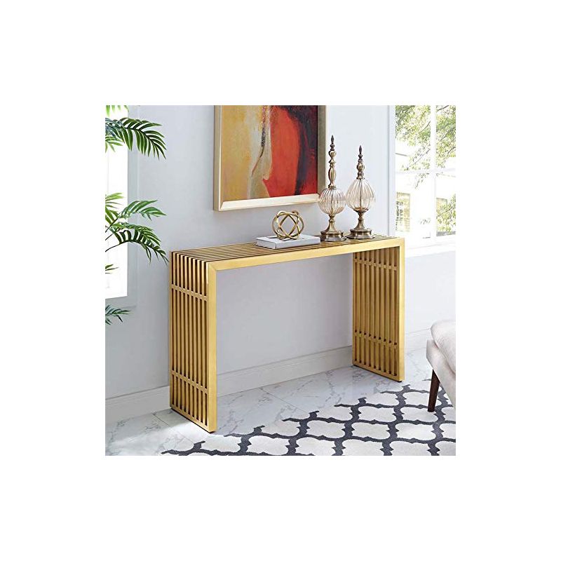 Modway Gridiron Stainless Steel Console Table Gold, 4 of 6