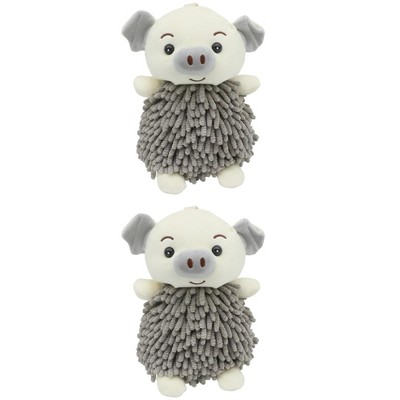 REGALWOVEN Bathroom Kitchen Cute Cartoon Piggy Chenille Soft Absorbent Hand Towel 2 Packs 7" x 11"