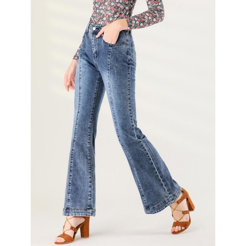 Allegra K Women's Retro High Waist Stretchy Flare Denim Jeans, 2 of 7