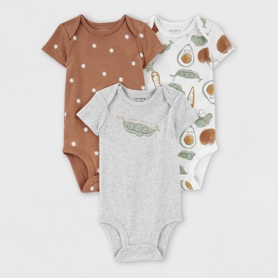 Carter's Just One You® Baby 3pk Veggies Bodysuit - Gray/Brown Newborn