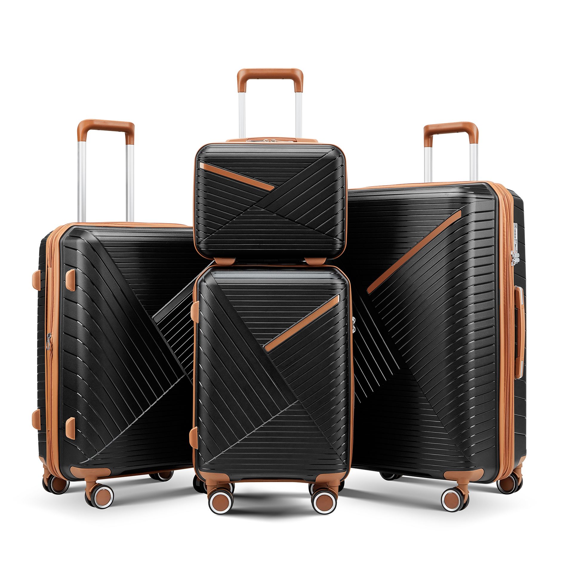 Gulches 4-Piece Black Lightweight Luggage Set (14", 20", 24", 28") - Expandable Suitcases with Durable PP Material & TSA Lock