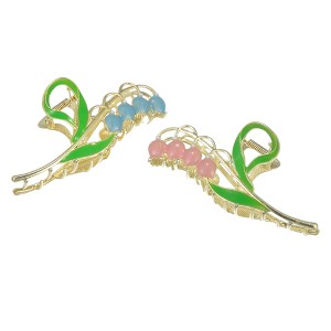 Unique Bargains Women's Flower Metal Hair Claw Clip Pink 2 Pcs - 1 of 4