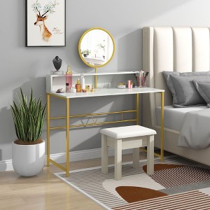 PAGED Vanity Desk Rustic Makeup Table with Mirror, 4 Storage Drawers for Living Room, Bedroom - 1 of 4