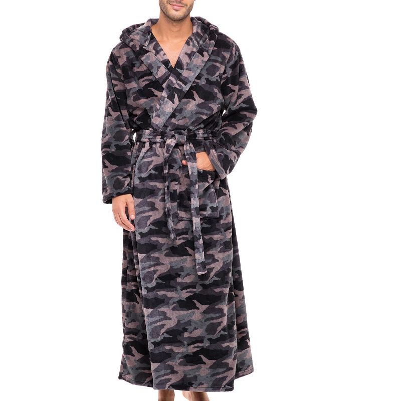 Men's Classic Winter Robe, Full Length Hooded Bathrobe, Cozy Plush Fleece, 1 of 9