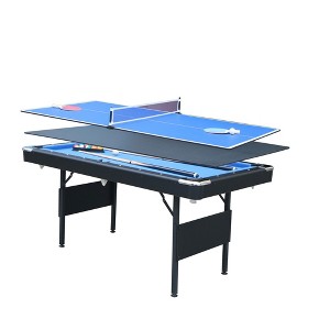 Sevobal Game Table 6ft Foldable Ping Pong Table with Paddles Balls and Net for Living Room and Outdoor Play, Blue, 65.75"*35.4"*30.7" - 1 of 4