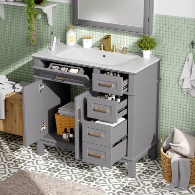 36" Modern Bathroom Vanity with Ceramic Sink,Soft Close Doors and 4 Drawers for Small Bathrooms-The Pop Home