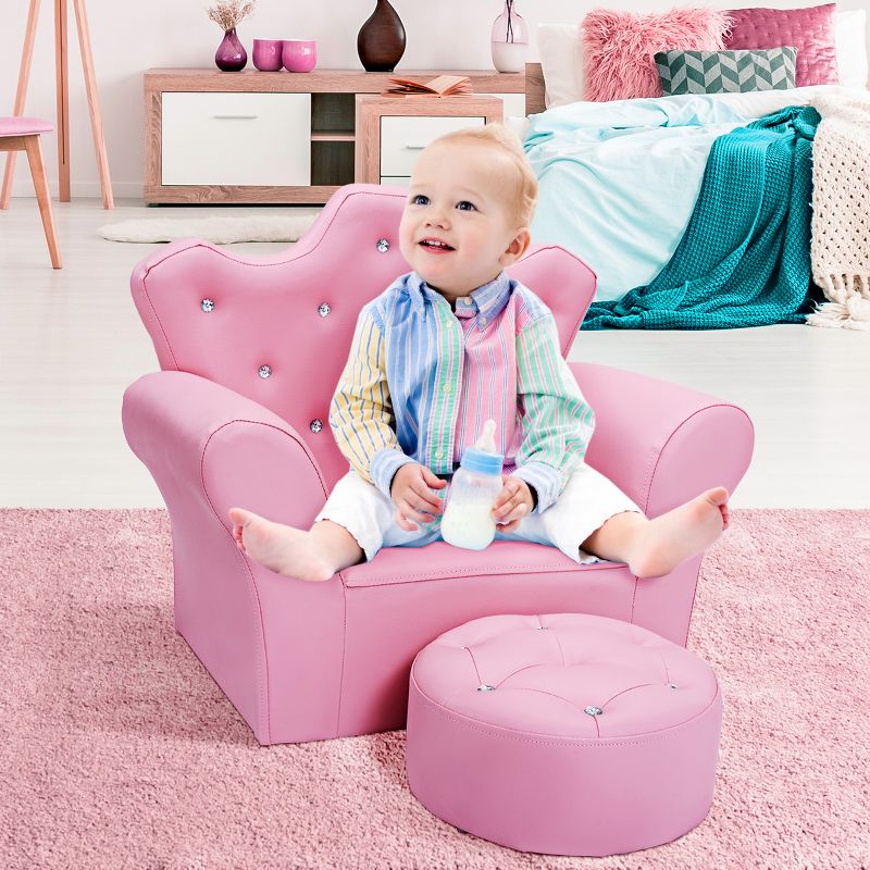 Costway Pink Kids Sofa Armrest Chair Couch Children Toddler Birthday Gift w/ Ottoman, 4 of 11
