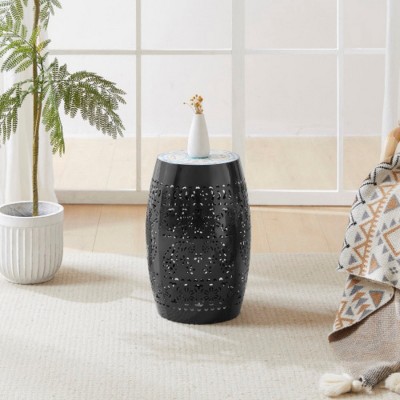 12.25" Mosaic Tile Side Table with Iron Frame, Decorative End Table for Patio, Balcony, or Indoor Living Spaces-Maison Boucle
