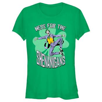 Juniors Womens Batman St. Patrick's Day Joker Here for the Shenanigans T-Shirt