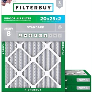 Filterbuy 20x25x2 Air Filter (3-Pack), Pleated MERV 8 Dust Defense Replacement HVAC AC Furnace Filters (Actual Size: 19.50 x 24.50 x 1.75) - 1 of 4