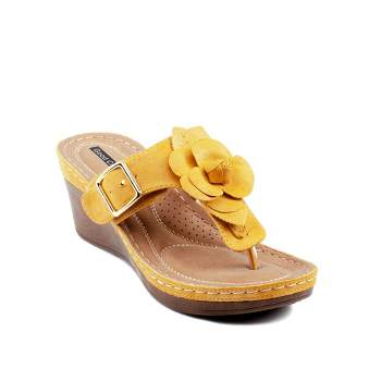 GC Shoes Flora Flower Comfort Slide Wedge Sandals