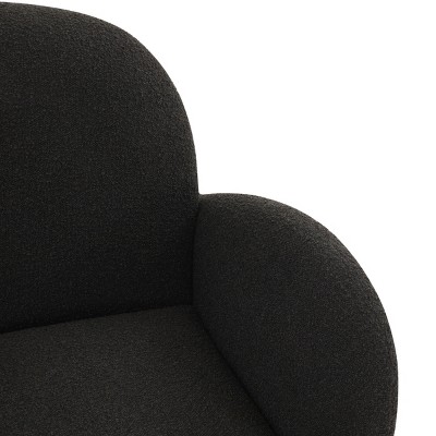 Elegant Black Boucle Wood Accent Chair with Curved Back