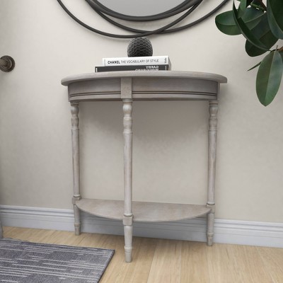 Charming Light Brown Demilune Console Table with Storage Shelf