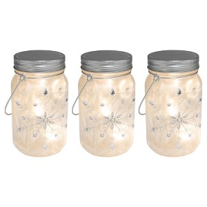 Lumabase 3ct Battery Operated Silver Snowflake Glass Mason Jars - 1 of 4