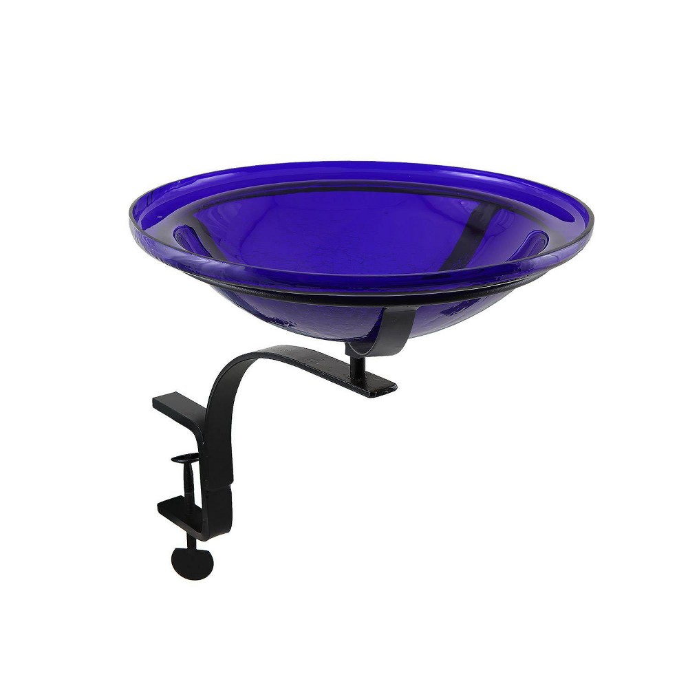 Photos - Other interior and decor 13.7" Glass Reflective Crackle Birdbath Bowl with Rail Mount Bracket Cobal