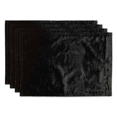 DII Polyester Velvet Placemat Set 4 Piece, Black, 13x19"