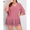 Women's Plus Size Fringe Hem Short Sleeve V-Neck T Shirt Tops - 3 of 4
