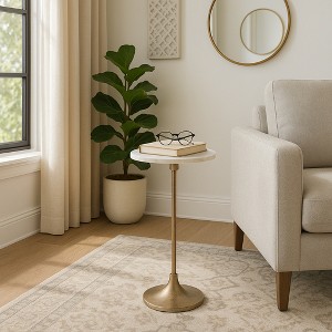 Elegant End Table, Side Table, or Small Night Stand for Room Decor - Slim Metal Drink Table with Marble Top and Trumpet Base - 1 of 4