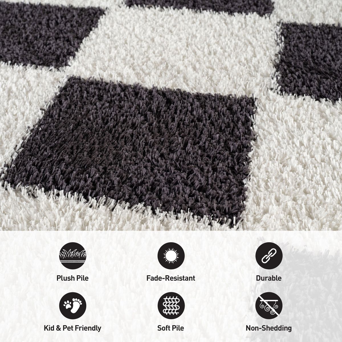 World Rug Gallery Diamond Wave Shag Rug – Cozy Feel for Living Room, Bedroom, or Entryway – Anthracite Dark Gray – Medium Pile - thumbnail 6