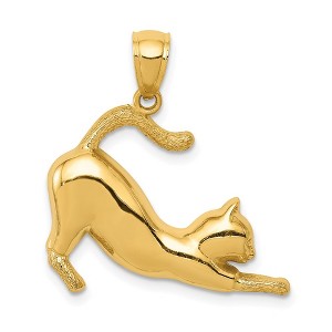 Black Bow Jewelry 14k Yellow Gold 2D Polished Stretching Cat Pendant - 1 of 4