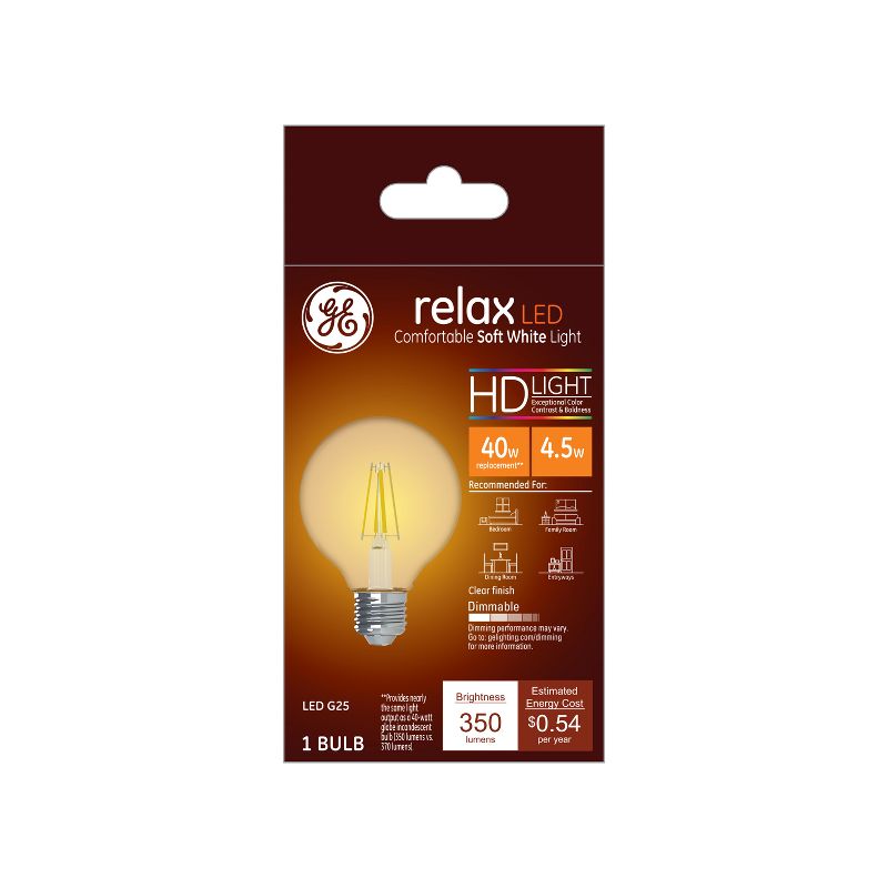 GE Relax LED HD Globe Light Bulb 4.5W 40W Equivalent, 1 of 4