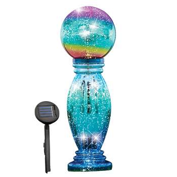 Collections Etc Glass Column Gazing Ball with Solar Light 7 X 7 X 21.25 Blue