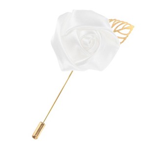 Unique Bargains Wedding Groom Suit Ribbon Rose Flower Lapel Pin with Gold Leaf 1 Pc - 1 of 4