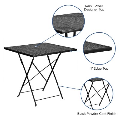 28" Black Steel Square Folding Patio Table