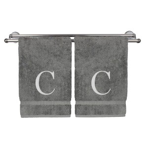 BC BARE COTTON Monogrammed Hand Towel, 100% Turkish Cotton - Set of 2 - Gray - Silver Block - 1 of 1