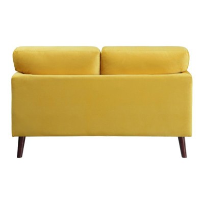 Sunbeam Velvet 58" Solid Wood Loveseat with Pillow Back in Yellow