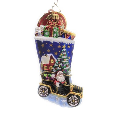Christopher Radko 6.25" Stocking Up On Cheer Ornament Santa Auto Gifts  -  Tree Ornaments