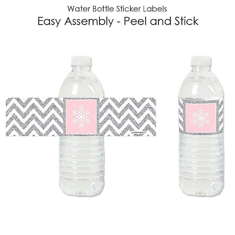 Big Dot of Happiness Pink Winter Wonderland - Holiday Snowflake Birthday Party and Baby Shower Water Bottle Sticker Labels - Set of 20, 2 of 6