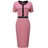 Hobemty Women's Round Neck Short Sleeve Contrast Color Elegant Sheath Pencil Dresses - 2 of 4