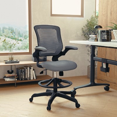 Dark Gray Mesh Ergonomic Drafting Chair with Adjustable Arms