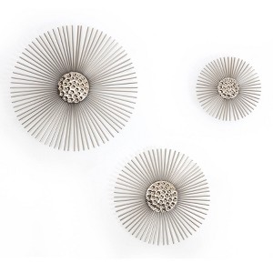 Brewster (Set of 3) Sola Silver Starburst Metal Wall Arts: Iron Sunburst Medallions, Modern Decor - 1 of 4