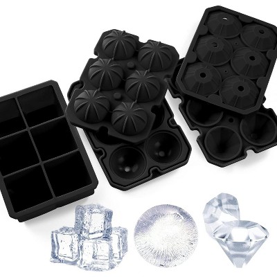 MOVSSOU Silicone Ice Cube Trays Square Sphere Diamond Shape 3 Pack